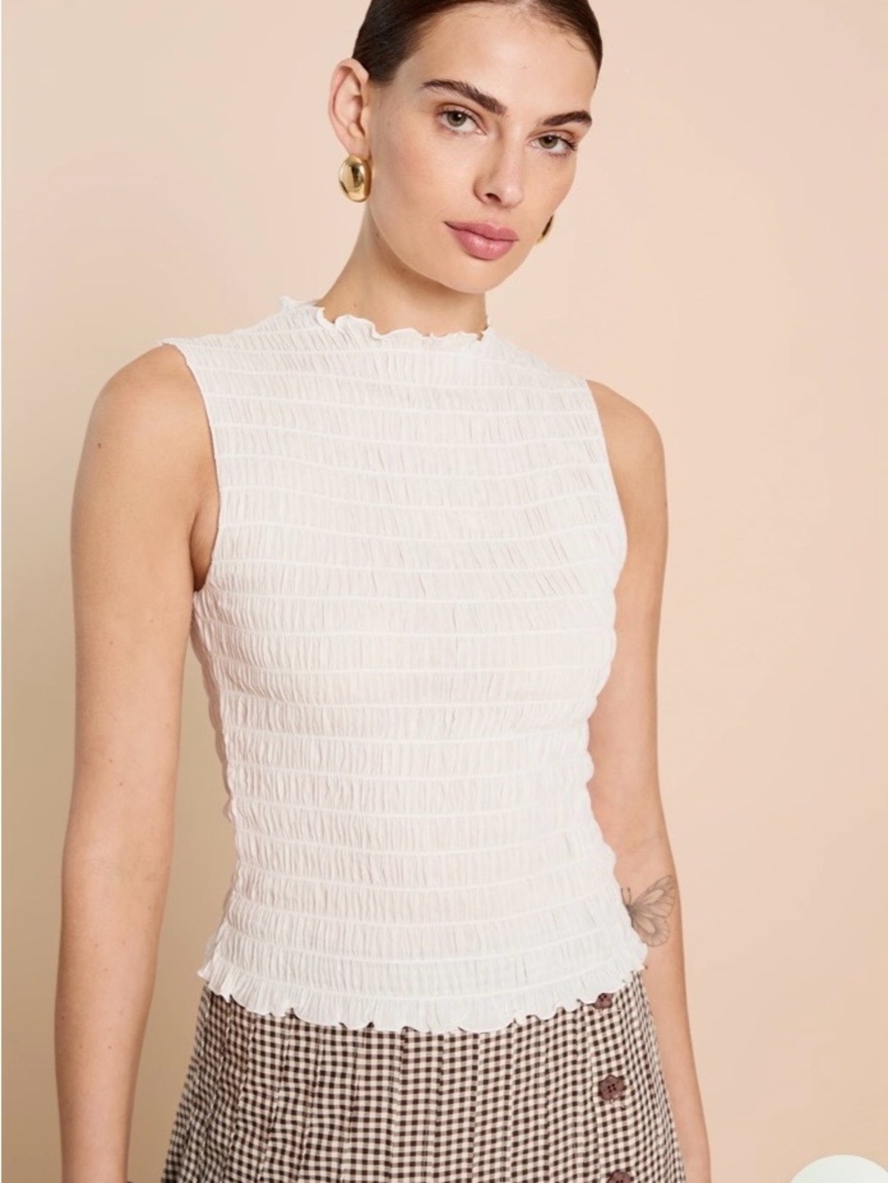 Few Moda Kourt Sleeveless White SmockedTank Top